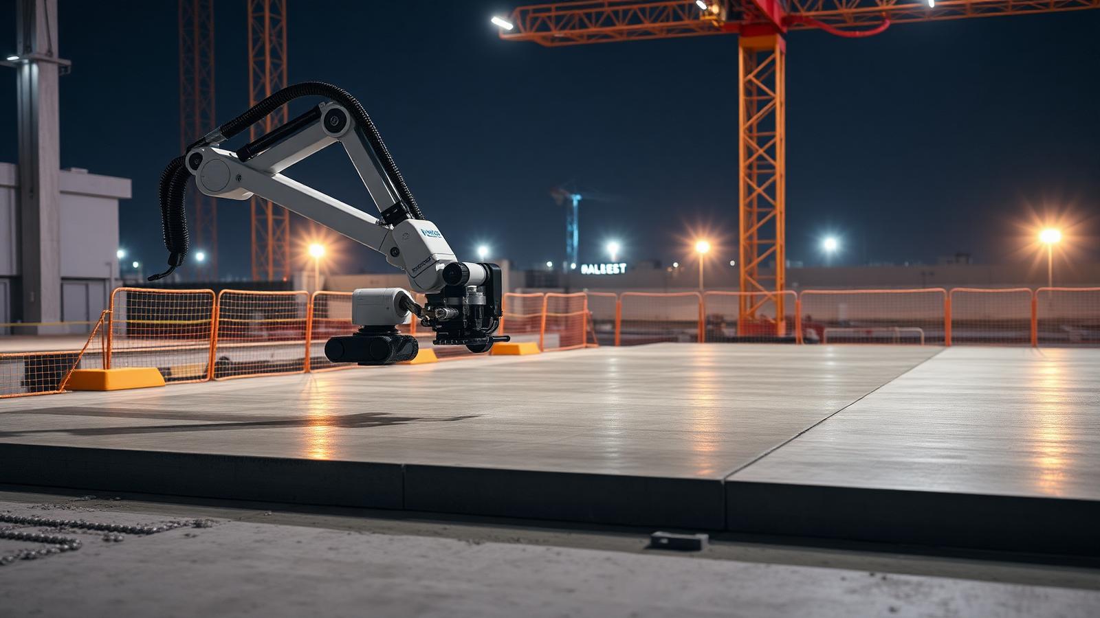 Robotic finishing on a concrete slab